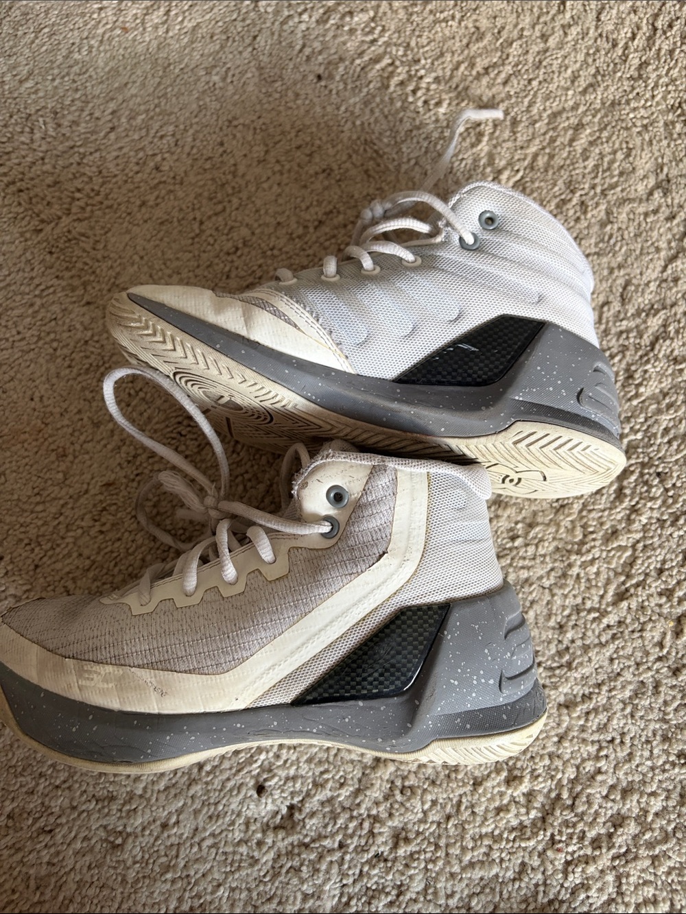 Under Armour White and Gray Kids Basketball Sneakers